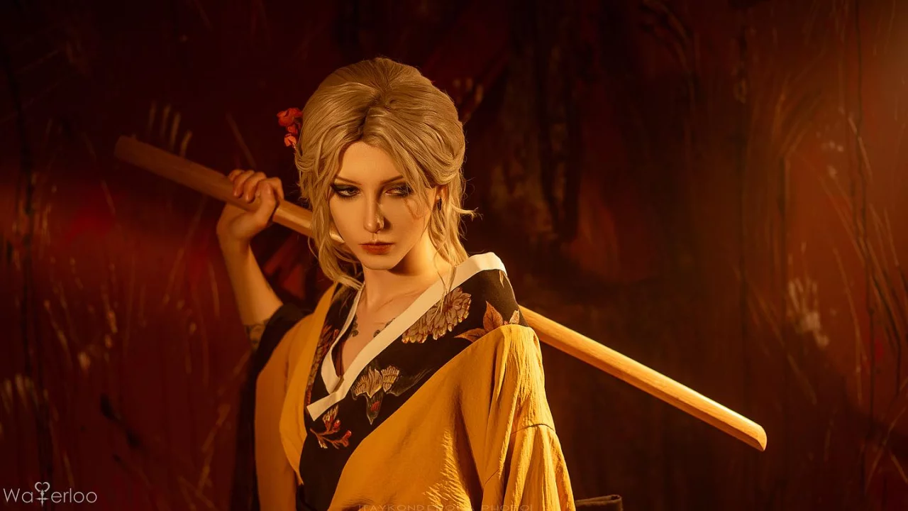 Косплей Cirilla Fiona Elen Riannon в кимано из The Witcher 3 Wild Hunt от Waterloo Cosplay