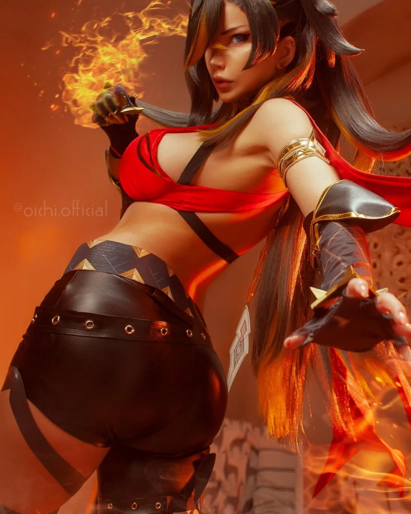 Косплей воительницы Dehya из Genshin Impact от Oichi Chan