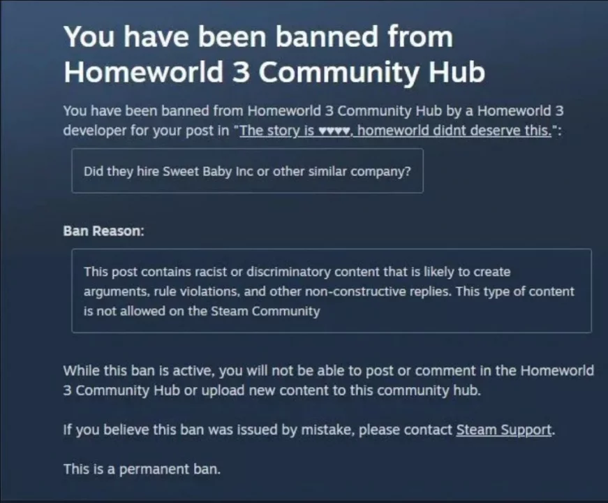 Разработчики Homeworld 3 забанили игрока за вопрос о сотрудничестве со Sweet Baby Inc